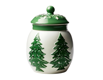 Новогодняя банка для печенья с елками керамическая