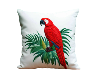 Подушка интерьерная красный попугай вышивка 40 см