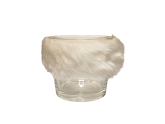 Подсвечник стеклянный с белым мехом 10x9 см