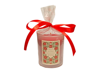 Новогодняя арома свеча Пуансеттия и красные ягоды