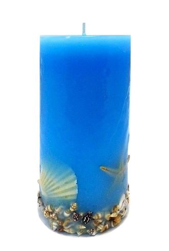 dekorativnaya-svecha-goluboj-stolbik-s-rakushkami-8x20sm